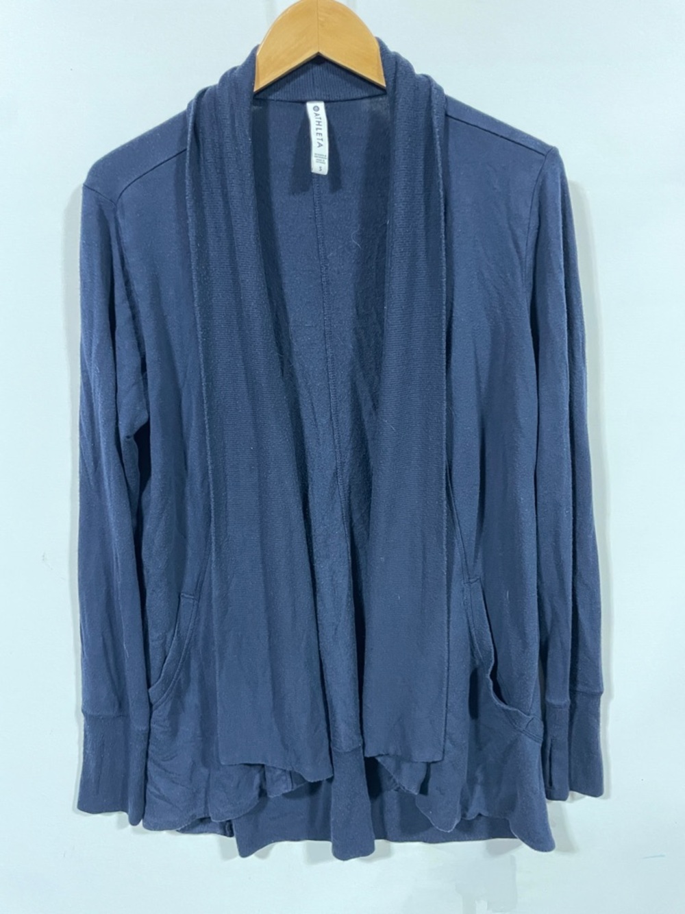 Athleta Navy Blue Draped Open-Front Cardigan